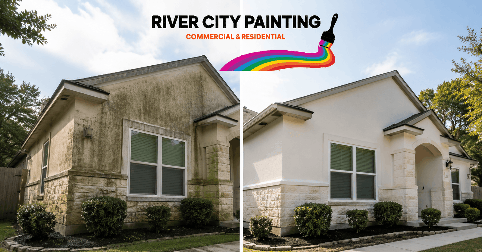 Before and after power washing for San Antonio home exterior