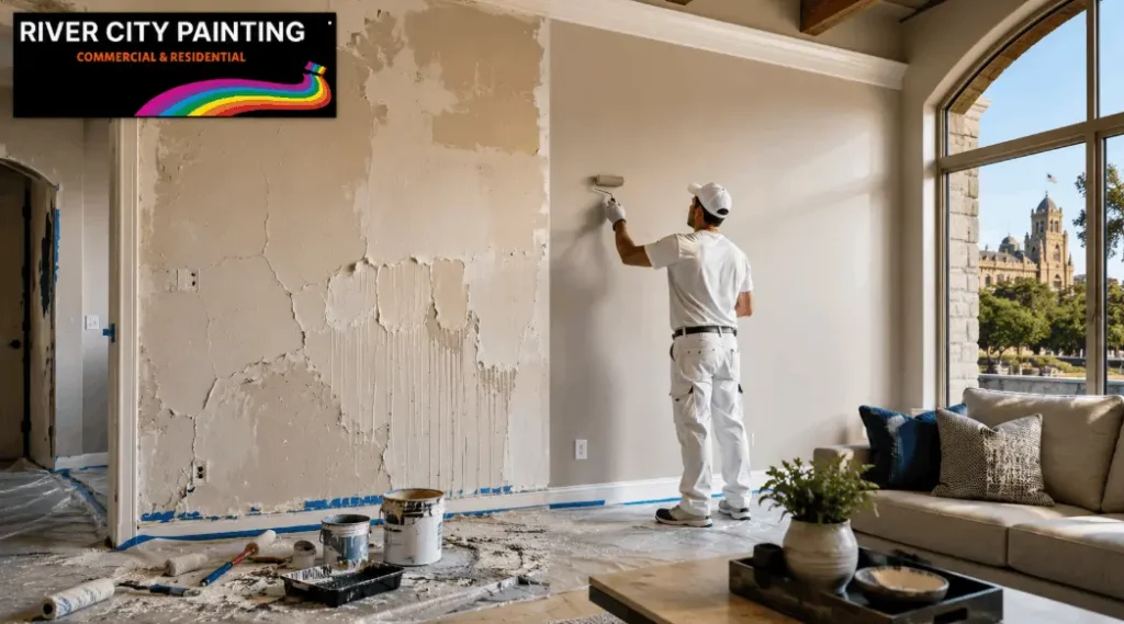 The Ultimate Guide to Avoiding Interior Painting Mistakes in San Antonio, TX 2 Interior painting mistakes vs professional paint job in San Antonio TX living room by River City Painting