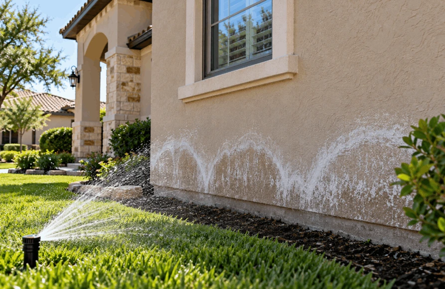 Sprinkler Stains on Sunny Stucco