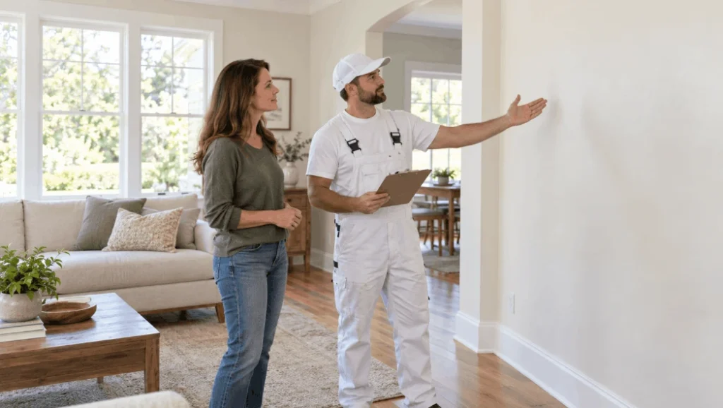 living room with fresh wall paint