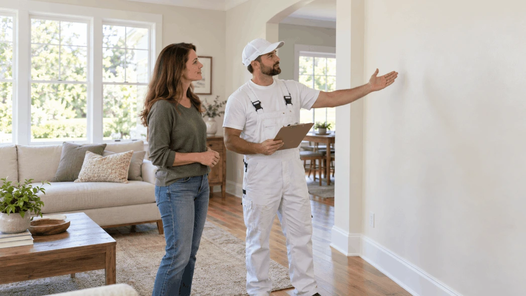 living room with fresh wall paint